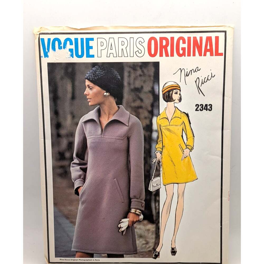 VOGUE PARIS ORIGINAL Nina Ricci Dress Sewing Pattern 2343 Size 12 Bust 34 FF
